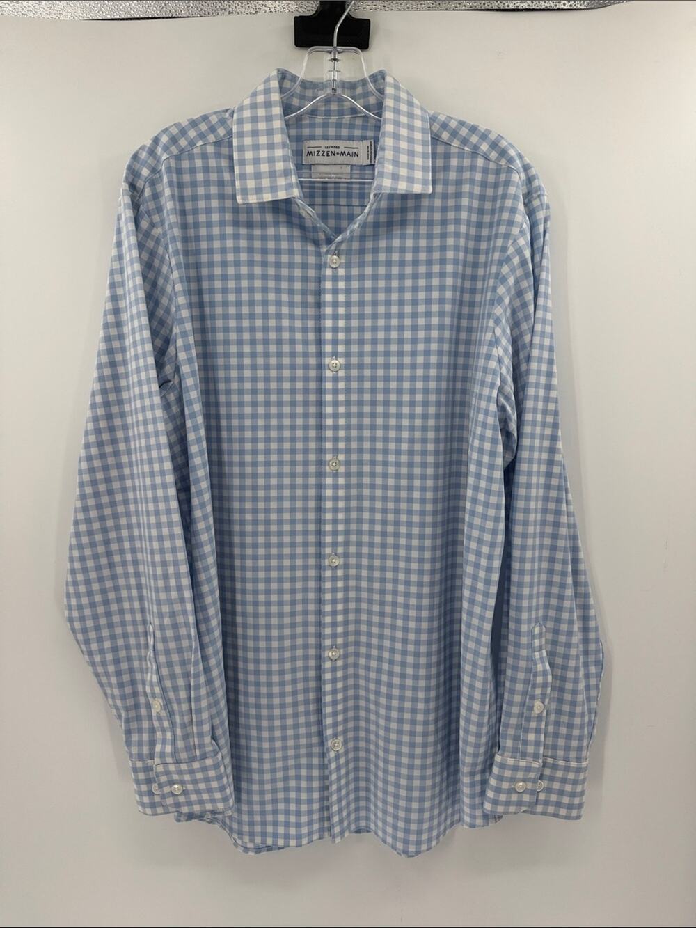 Mizzen + Main Men's Leeward Trim Fit Long Sleeve Button - Blue/White - XL